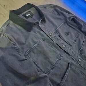 Stussy Navy Blue Work Wear Jacket with Black Collar